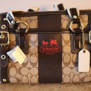 Coach Heritage Stripe Handbag Satchel Purse Brown K0769-11353